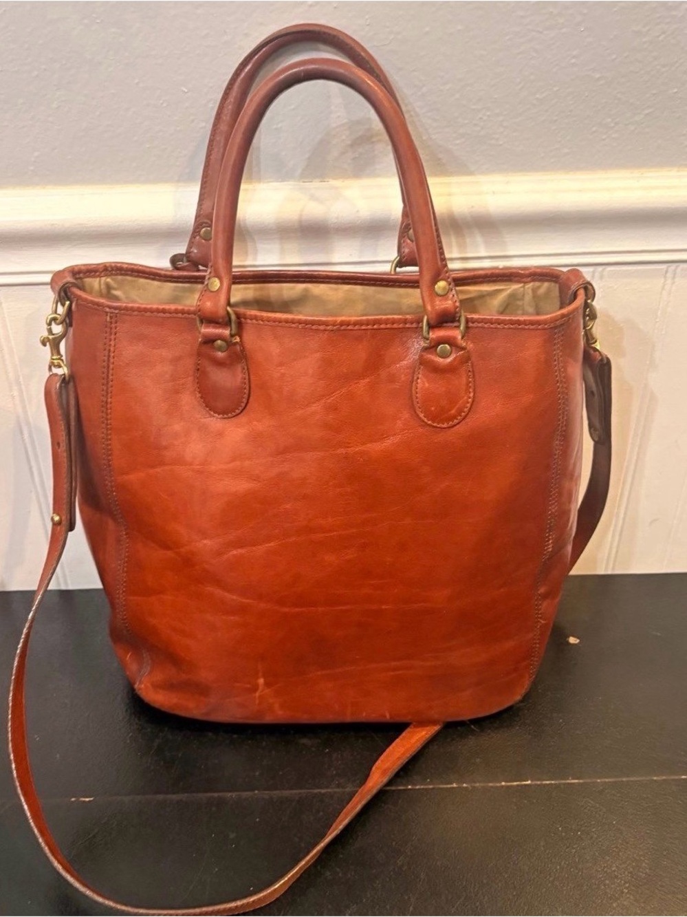 Vintage 90s Brahmin Brown Leather Handbag/Satchel - Picture 4 of 11